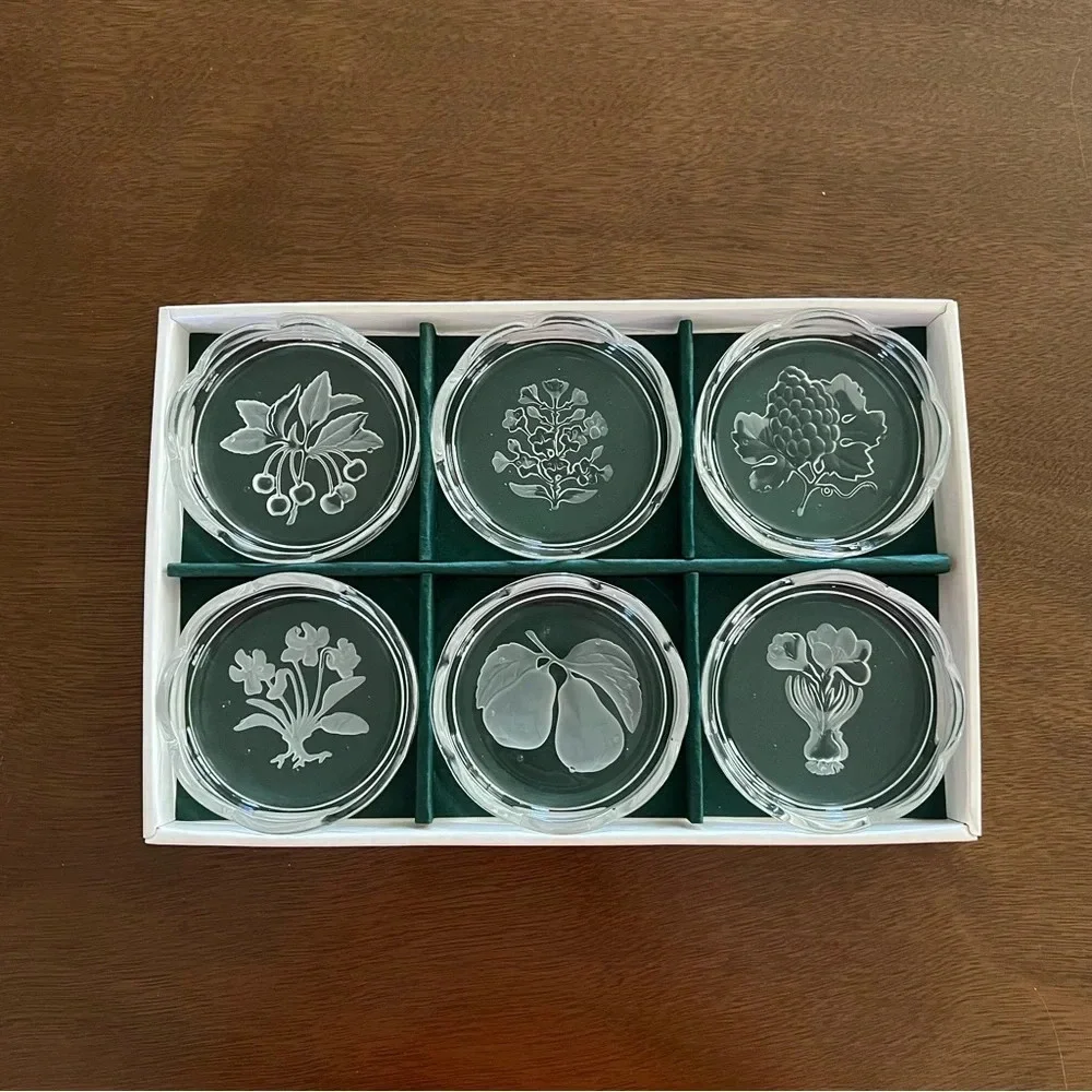 Byron Hirota Glass Co Japan Set of 6 Vintage Embossed Coasters 3.5